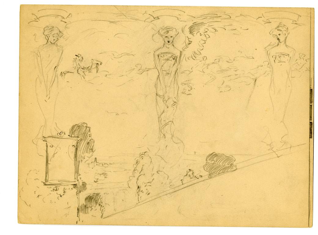 On side A, three angels hover over the landscape.