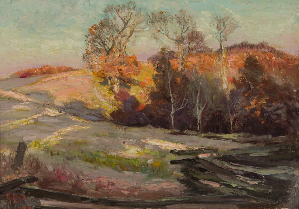 Golden landscape with road moving from the lower right to the middle of the left.