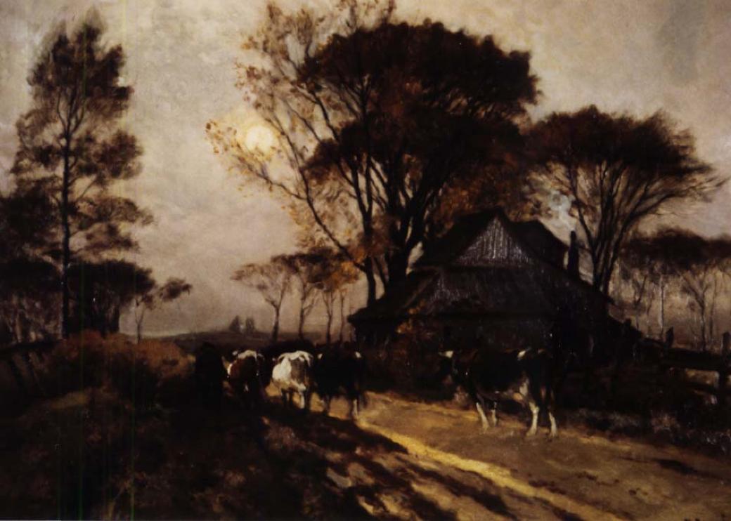 Four cows walking on a path away from the viewer.