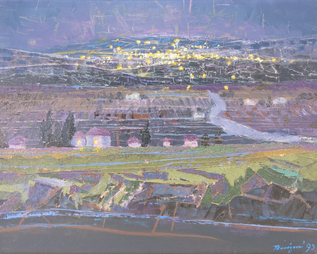 Dark image with areas of thick paint.