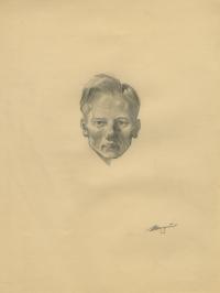 Pencil sketch portrait of a boy or young man.