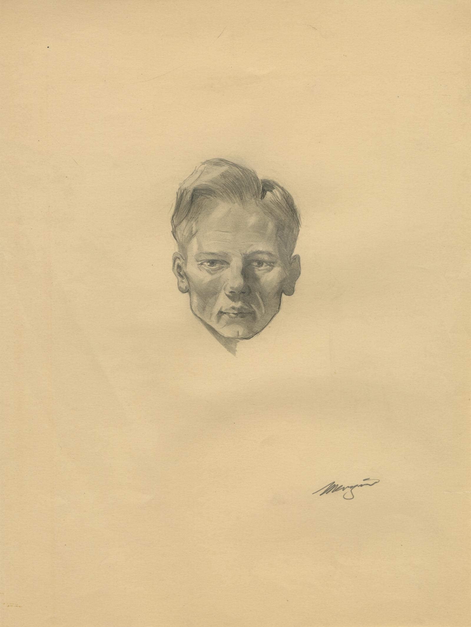 Pencil sketch portrait of a boy or young man.