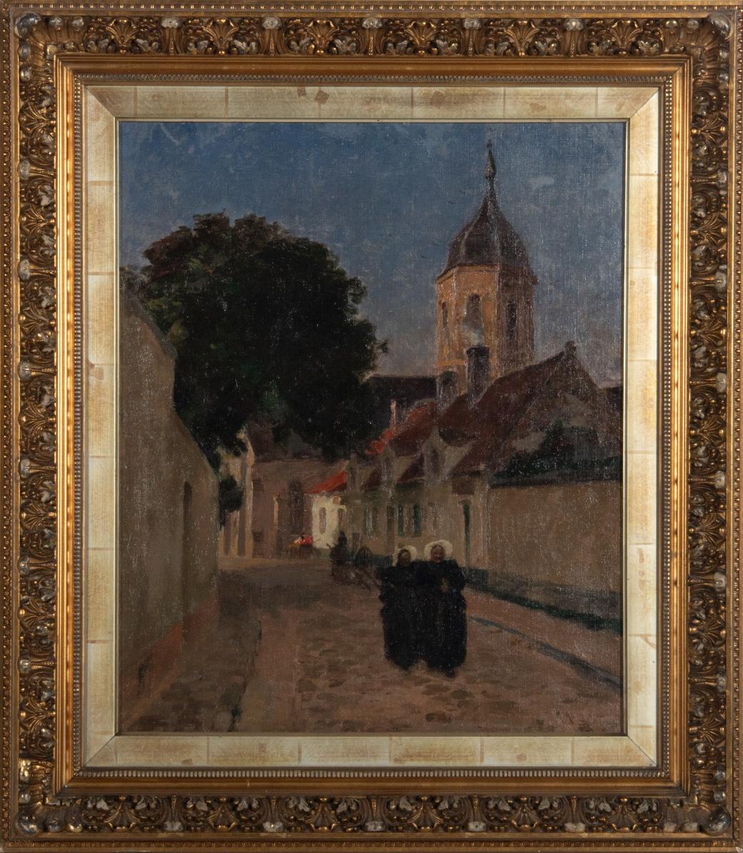 A painting of a stone street.