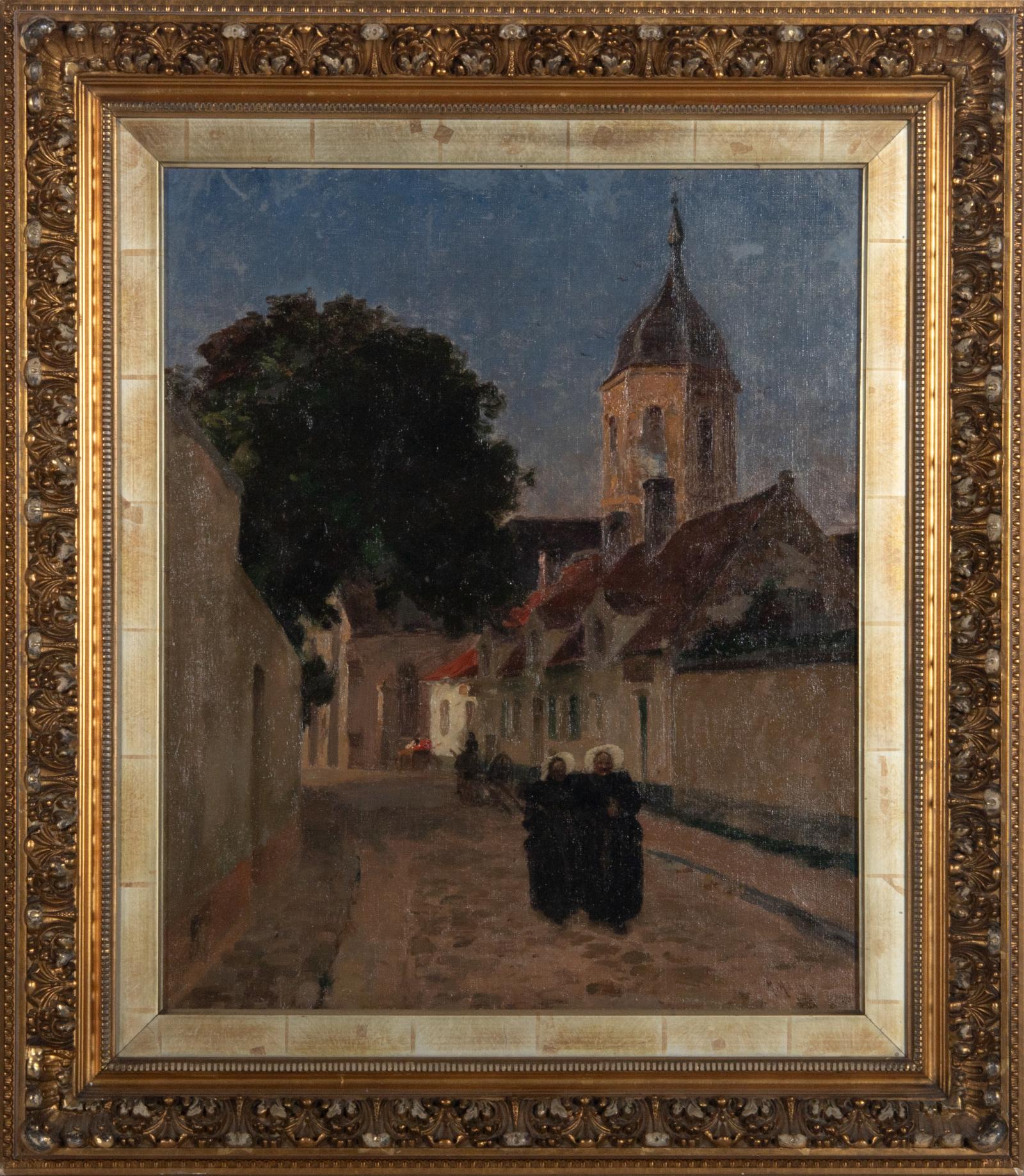 A painting of a stone street.