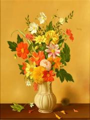 Fleurs Dans un Vase Blanc (Flowers in a White Vase)