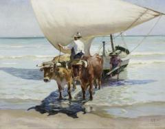 Oxen, Driver and Boat at Cabañal