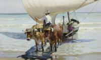 Oxen, Driver and Boat at Cabañal