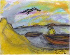 Chalk Drawing of Old Man and the Sea