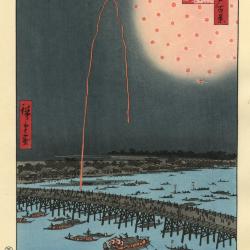 One Hundred Famous Views of Edo: Fireworks at Ryōgoku Bridge